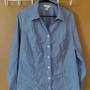 CJ Banks Navy and White Striped Button Down Shirt